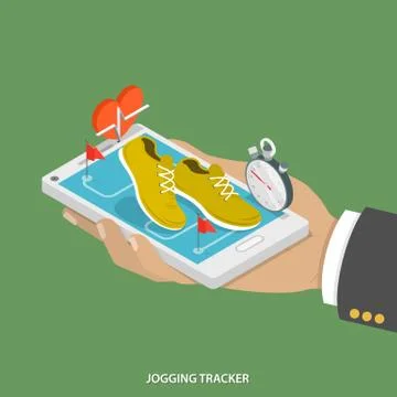 Jogging tracker flat isometric concept. Stock Illustration
