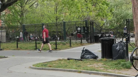 Jogging at Washington Square Park. Slow-mo Stock Footage 162815661