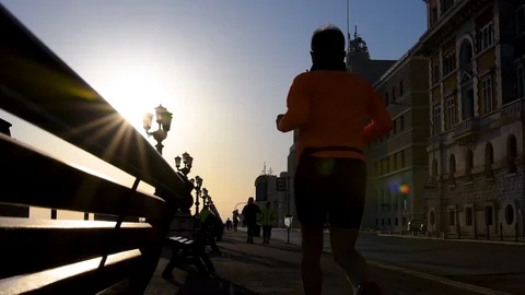 Jogging on the waterfront Stock Footage 106267827
