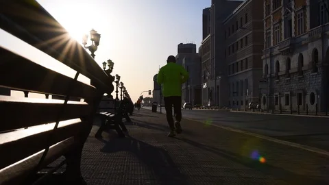 Jogging on the waterfront Stock Footage 106268676