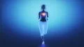 Jogging woman with heart scan in slow motion 4k or 4k+ Resolution