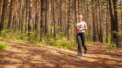 Jogging in wood Stock Footage 26259181