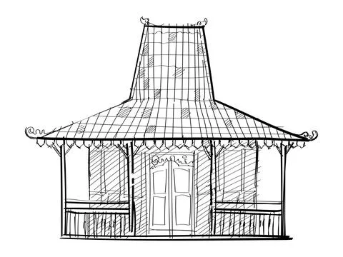 Joglo java traditional house hand drawing sketch illustration wooden Stock Illustration