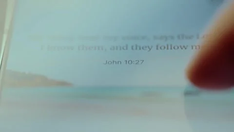 John 10:27 Bible verse view on the mobile phone screen Stock Footage 326943758
