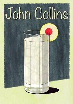 John Collins Cocktail Printable Wall Art Poster Stock Illustration