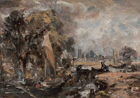 John Constable, 1776 1837, British, Dedham Lock, between 1819 and 1820. Oi... Stock Photos