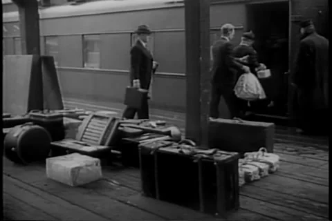 John D. Rockefeller boarding train to go south for winter 1936 Video stock 251479706