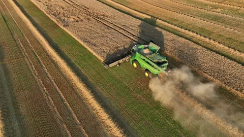 John Deere combine harvester on grain harvest. 動画素材 204955082