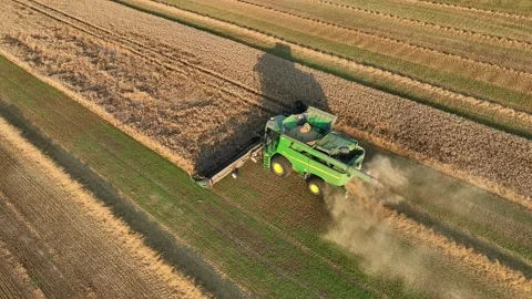 John Deere combine harvester on grain harvest. Видео 204990763