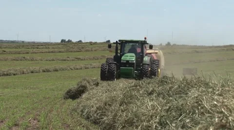 John Deere Tractor Bailing Close Front View Stock Footage 40452829