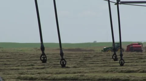 John Deere Tractor Bailing Long Pan Left Stock Footage 40452164