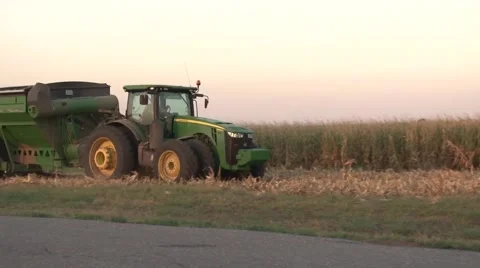 John Deere Tractor Grain Cart Pan Right Stock Footage 42310183
