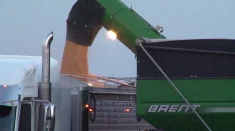 John Deere Tractor Grain Cart and Semi Truck Close Up Stock Footage 42524871