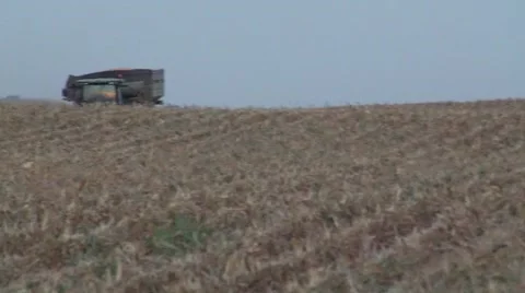 John Deere Tractor Grain Cart Over Hill Stock-Footage 42525975