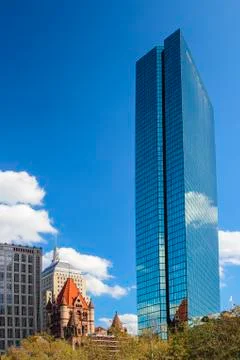 John Hancock tower and Trinity church in Boston Stock Photos