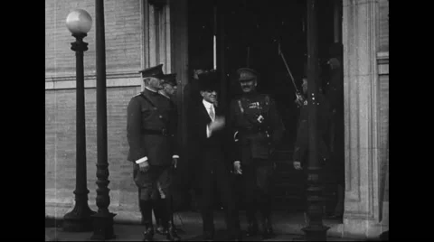 John J. Pershing standing with Prince Leopold and military officer Stock Footage 43338683