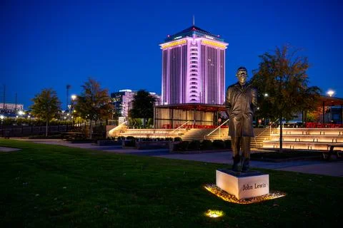 John Lewis Statue at Riverfront Park in Montgomery at Night Stock Photos