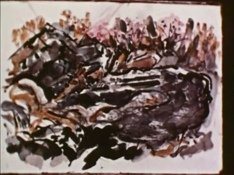 John Marin smokes a pipe and paints a seascape in Maine in the 1950s. Stock Footage 75298047