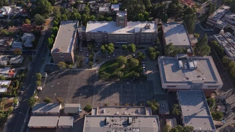 John Marshall High School empty campus in Los Feliz, Los Angeles showing basketb Stock Footage 336634867