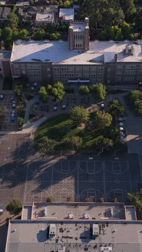 John Marshall High School empty campus in Los Feliz, Los Angeles showing basketb Stock Footage 337315957