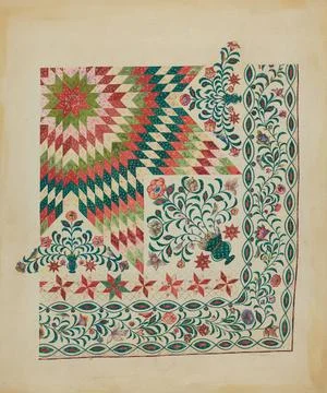 John Oster, Applique and Patchwork Quilt, c 1936 Applique and Patchwork Qu... Stock Photos