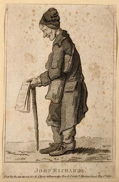 John Richards, a blind beggar. Etching, 1803, after J. Nixon. Stock Illustration