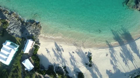 John Smith's Bay Beach Bermuda Pink Sand Aerial Shot Stock Footage 143821594