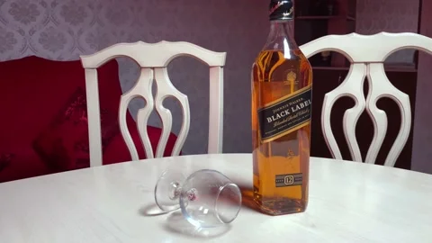 Johnnie Walker Black Label Blended Scotch Whisky. Perm, RUSSIA, 22 June 2021. Stock Footage 156048067