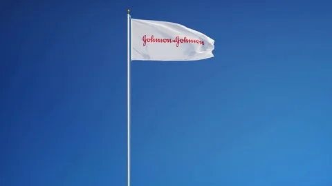 Johnson &amp; Johnson company flag in slow motion, editorial animation Stock Footage 73307665