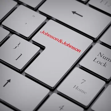 Johnson &amp; Johnson logo notebook keycap 3d illustration stock market editorial Stock Photos