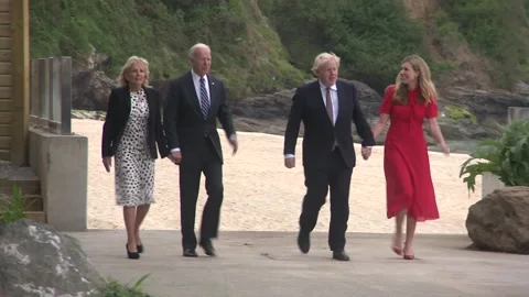 Johnsons and Bidens meet in Cornwall ahead of G7 Stock Footage 155456750