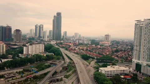 Johor Bahru city aerial view, Malaysia Stock Footage