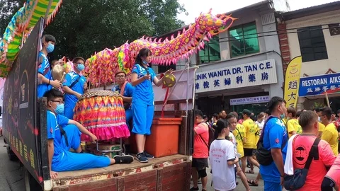 Johor Bahru, Feb 13th, 2020 - Chingay parade drummers on float Stock Footage 124743653