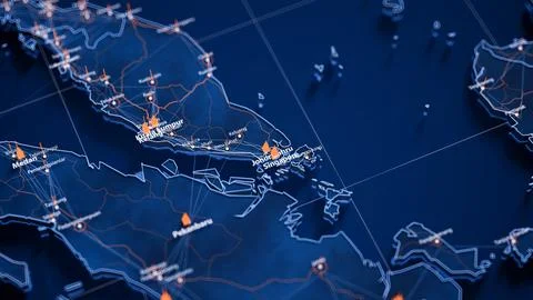Johor Bahru map big data visualization. Futuristic map infographic of city in Illustrazione stock