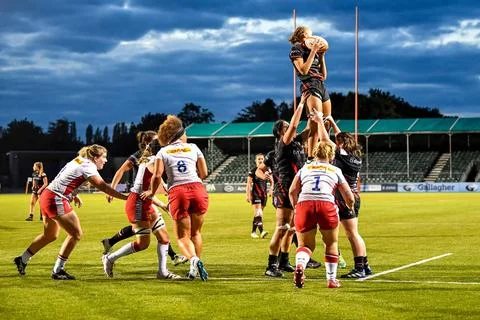  Joia Bennett of Saracens Women secures the line out ball during the Allia... Stock Photos