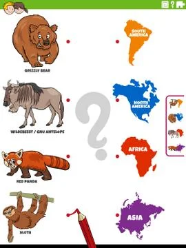 Join animals and continents educational game for kids Stockillustratie