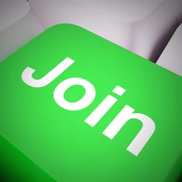 Join Computer Key In Blue Showing Subscription And Registration Ilustración de archivo