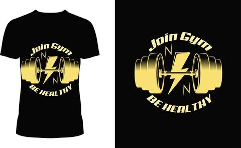 Join Gym Be Healthy – Bold Barbell Fitness T-Shirt Design Stock Illustration
