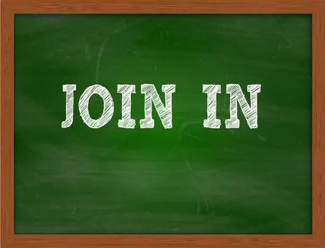 JOIN IN handwritten text on green chalkboard Stock Illustration
