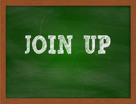JOIN UP handwritten text on green chalkboard Stock Illustration