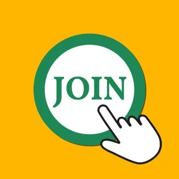Join icon. Sign up concept. Hand Mouse Cursor Clicks the Button. Stock Illustration