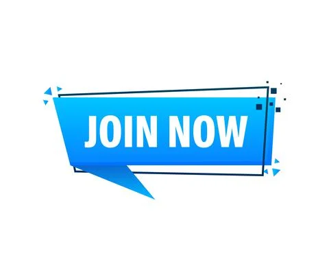 Join now blue label on white background. Vector illustration. Stockillustratie