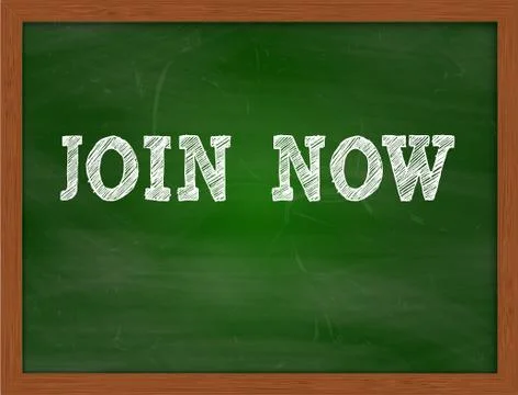 JOIN NOW handwritten text on green chalkboard Stock Illustration