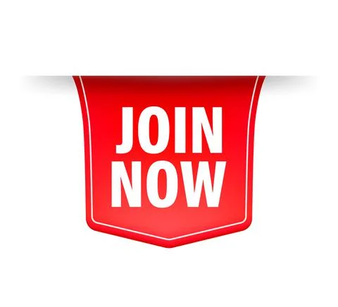Join now red label on white background. Vector illustration. Stock Illustration