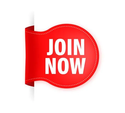 Join now red label on white background. Vector illustration. Stock Illustration