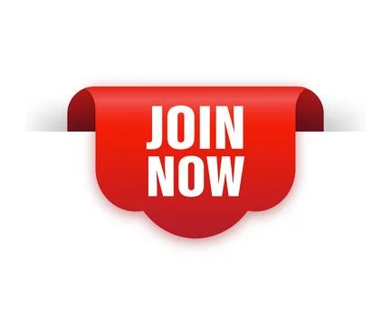 Join now red ribbon isolated on white background. Vector illustration. Flat Stock Illustration