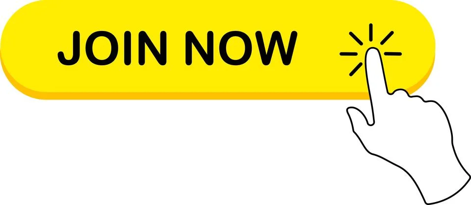 Join now yellow oval button shape with hand pointer Stock Illustration