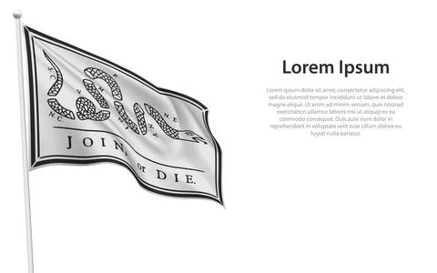 Join or Die Flag Waving on a White Background Stock Illustration