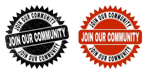 JOIN OUR COMMUNITY Black Rosette Stamp with Grunged Texture Stock Illustration