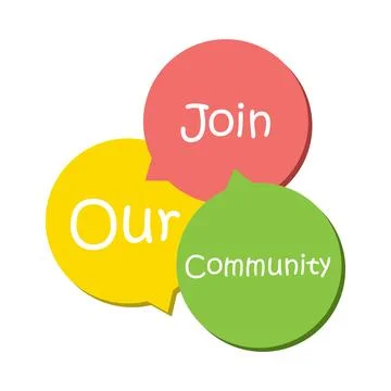 Join our community vector speech bubble. Bright advertising sticker isolated on Stock Illustration